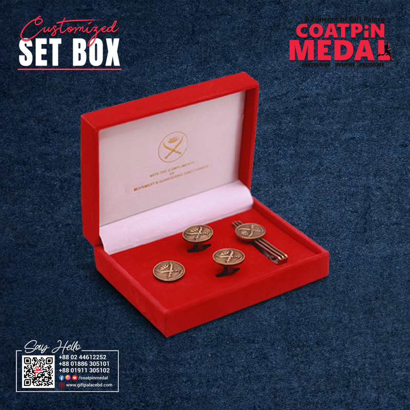 Customized Coat Pin, Cufflinks & Tie Clip Set with Luxury Gift Box