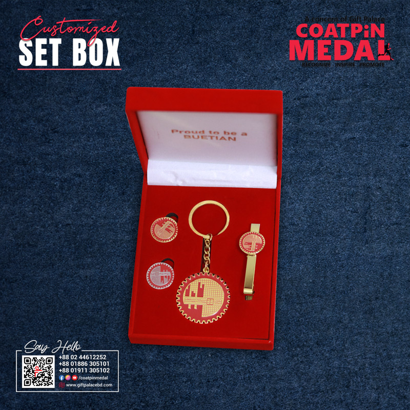 Customized Coat Pin, Cufflinks & Tie Clip Set with Luxury Gift Box