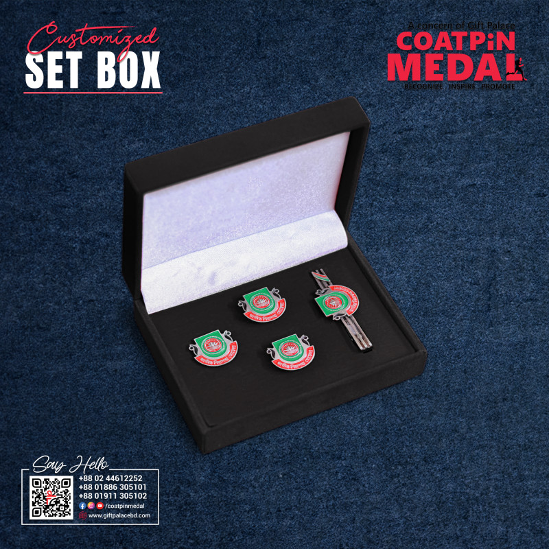 Customized Coat Pin, Cufflinks & Tie Clip Set with Luxury Gift Box