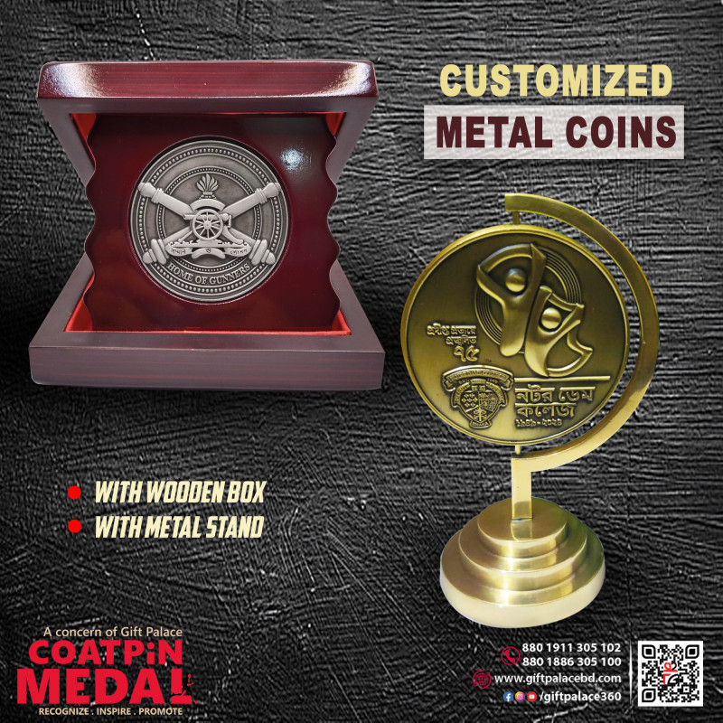 Customized Metal Coin with Metal stand or Wooden box