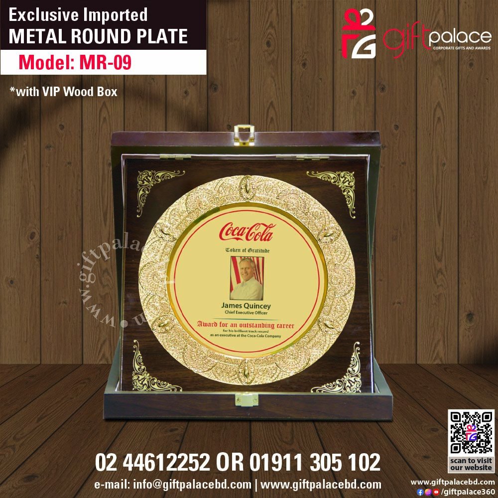 MR-09 Customized Metal Round Plate with Wooden 3part box